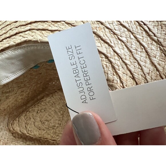 Talbots Embroidered Raffia Straw Hat Turqoise Adjustable NWT - Picture 8 of 9